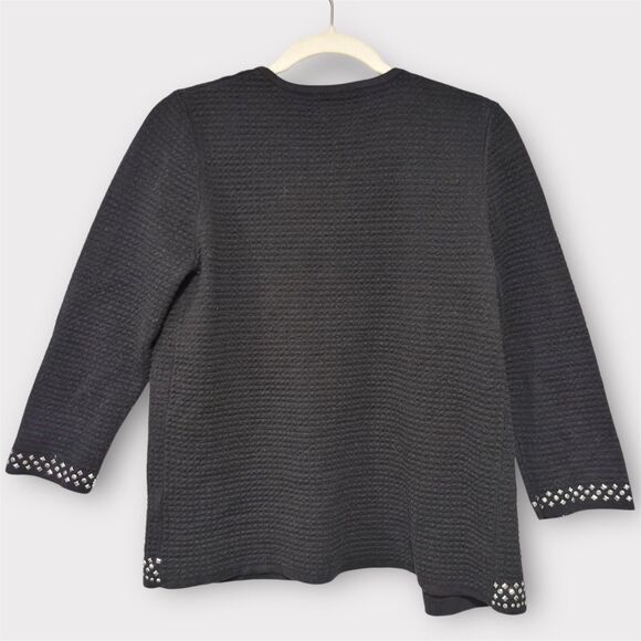 Alfred Dunner Women black studded open-front cardigan Size PS 3/4 Sleeve Office - Picture 2 of 8